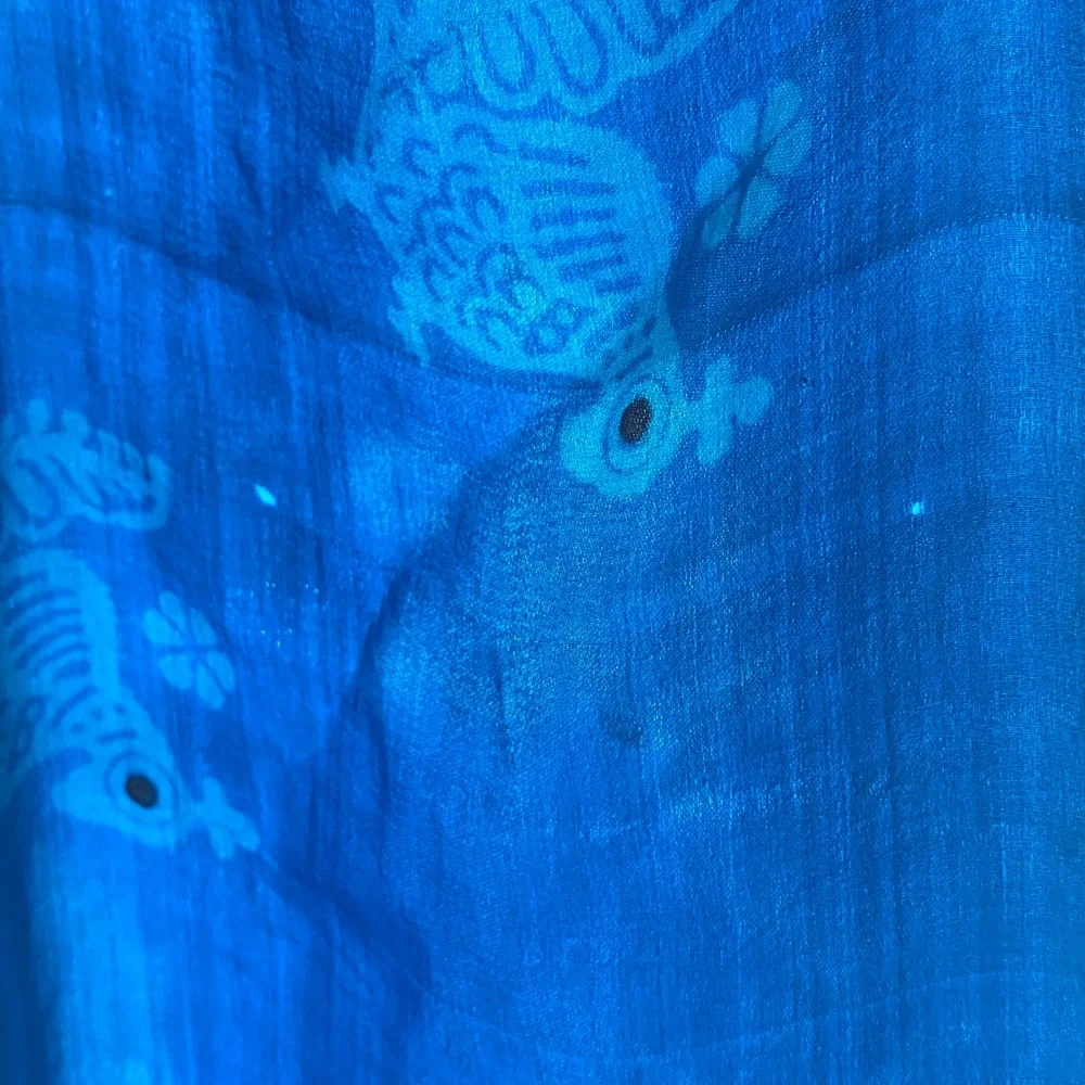 Blue Silk Square Scarf Bird Floral Pattern Turquoise Satin Finish 28x28